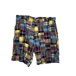 Snake Eyes Madras Patchwork Plaid Cotton Casual Shorts Men Size 38 Grandpacore
